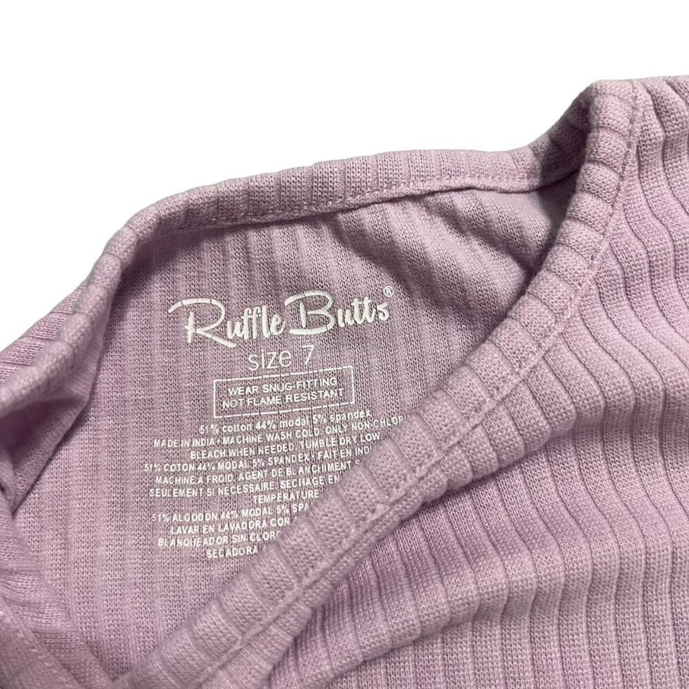 RuffleButts 7Y Lilac Ribbed Ruffles Pajamas Set - Picture 4 of 7